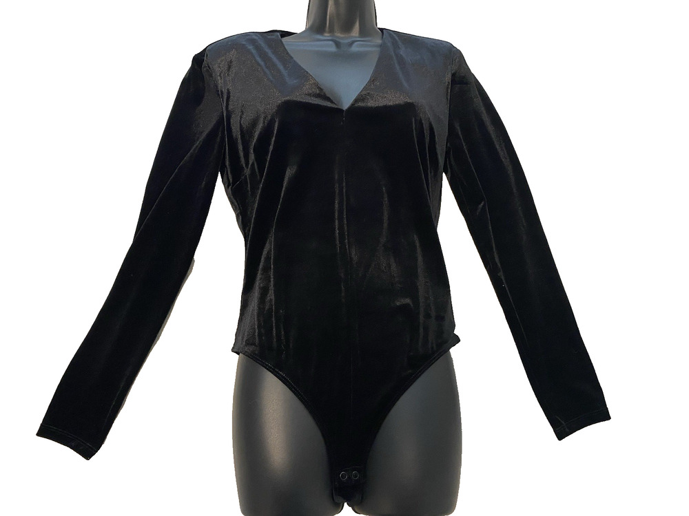 Banana Republic Womens Black Velvet Snap Bodysuit Size XS Long Sleeve Stretch